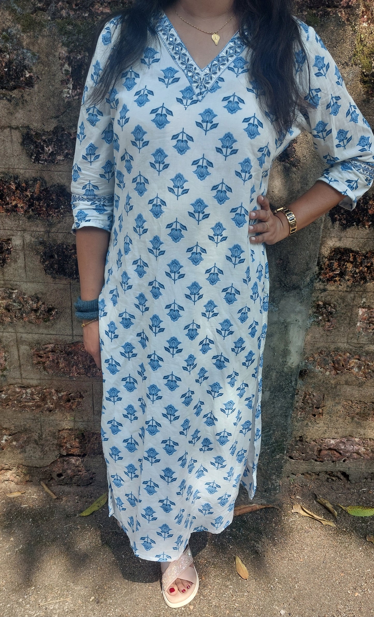 OS52. Beautiful Cotton V neck Slitted top with Lining!!!