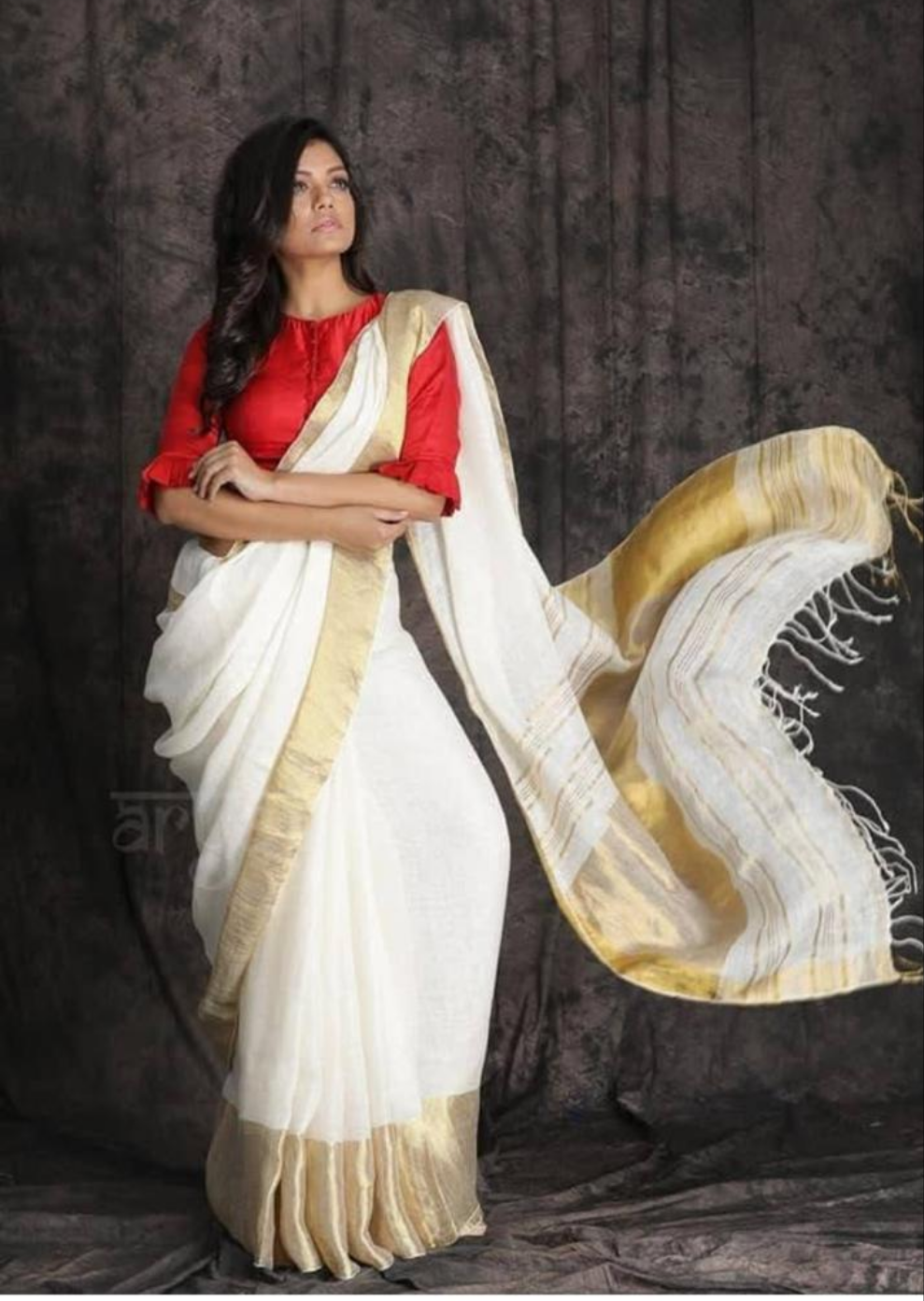 40AUG25. 80 Count Linen Saree.