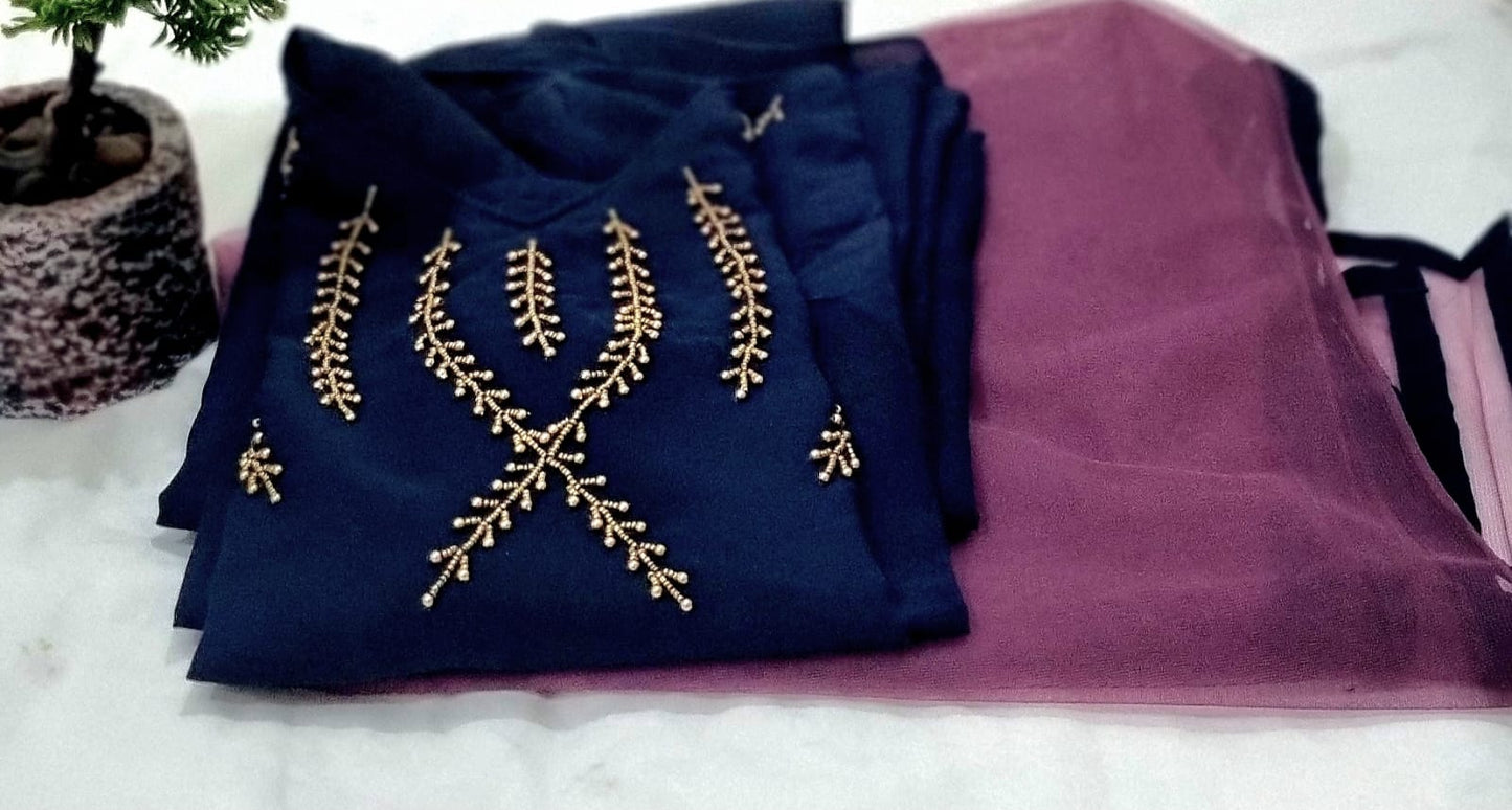 Georgette hand worked Aline Top with Net dupatta..