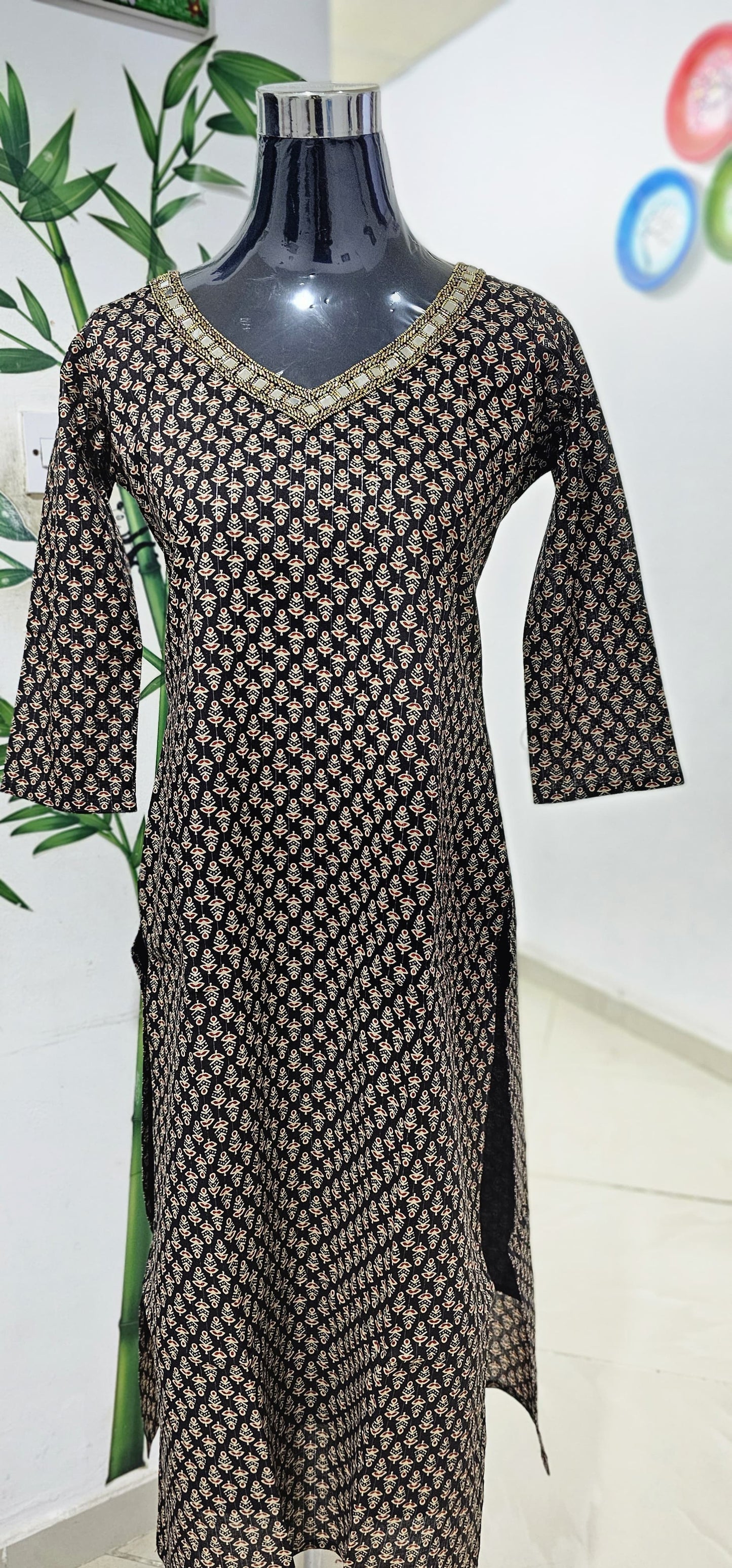 Beautiful Cotton Slitted Top with Heavy Handwork on Neckline!!!