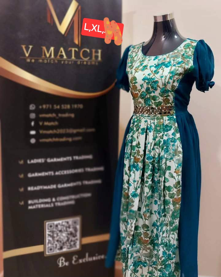 OS22. Faux Georgette mix Rayon Print Golden Top with Mirror work.