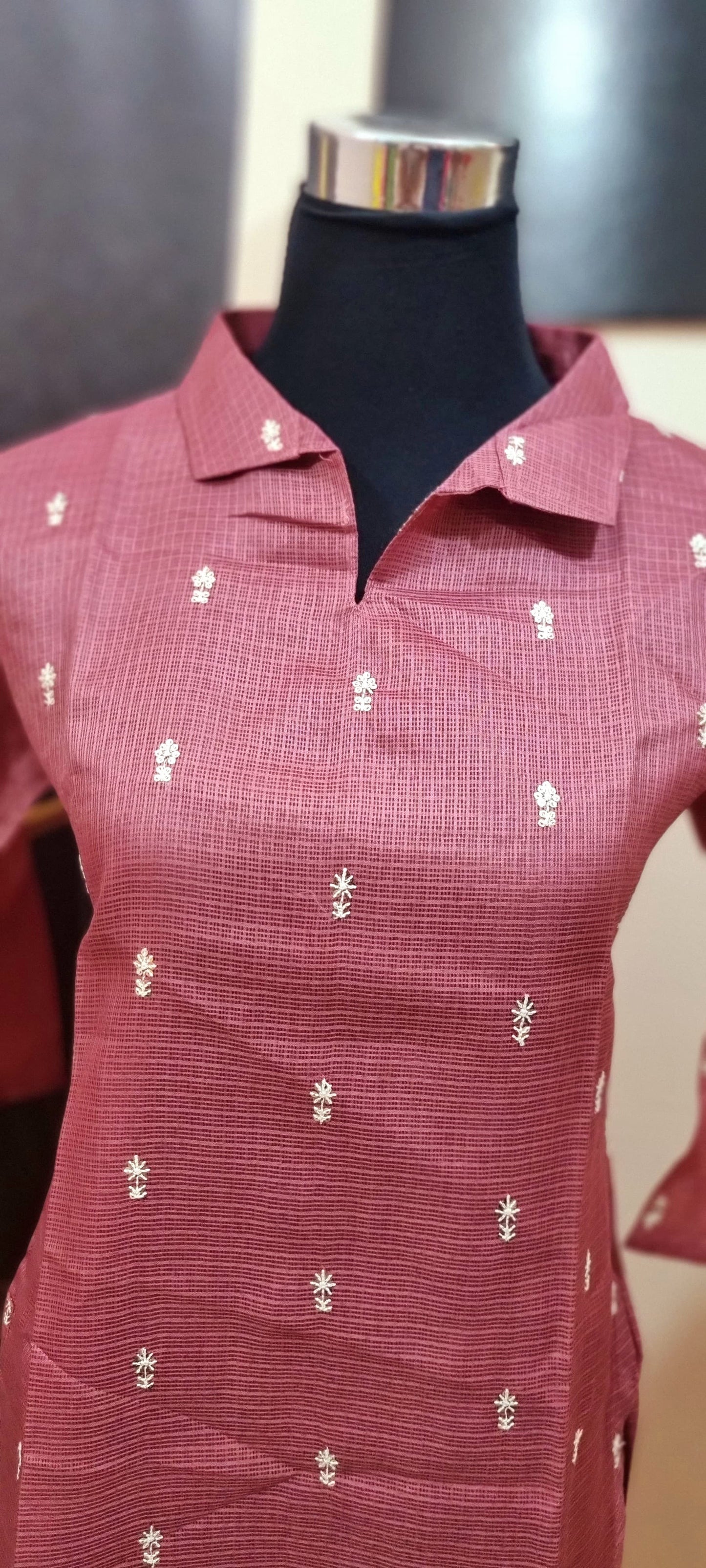 OS59 Beautiful Collar Neck Net Kota Slitted top with Lining!!!