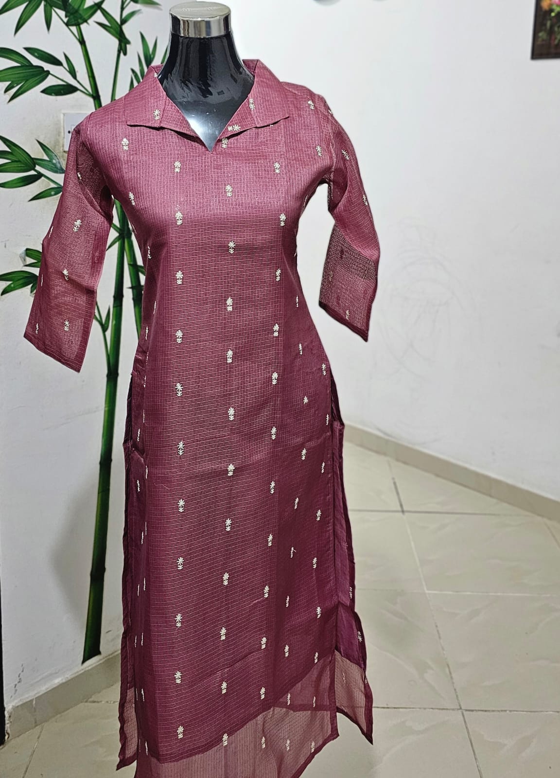 OS59 Beautiful Collar Neck Net Kota Slitted top with Lining!!!