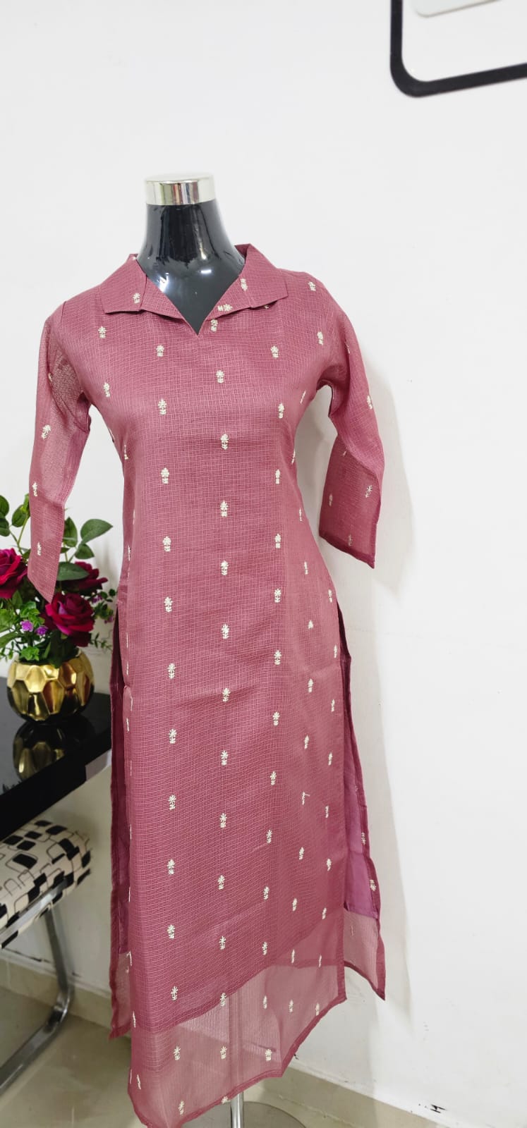 OS59 Beautiful Collar Neck Net Kota Slitted top with Lining!!!