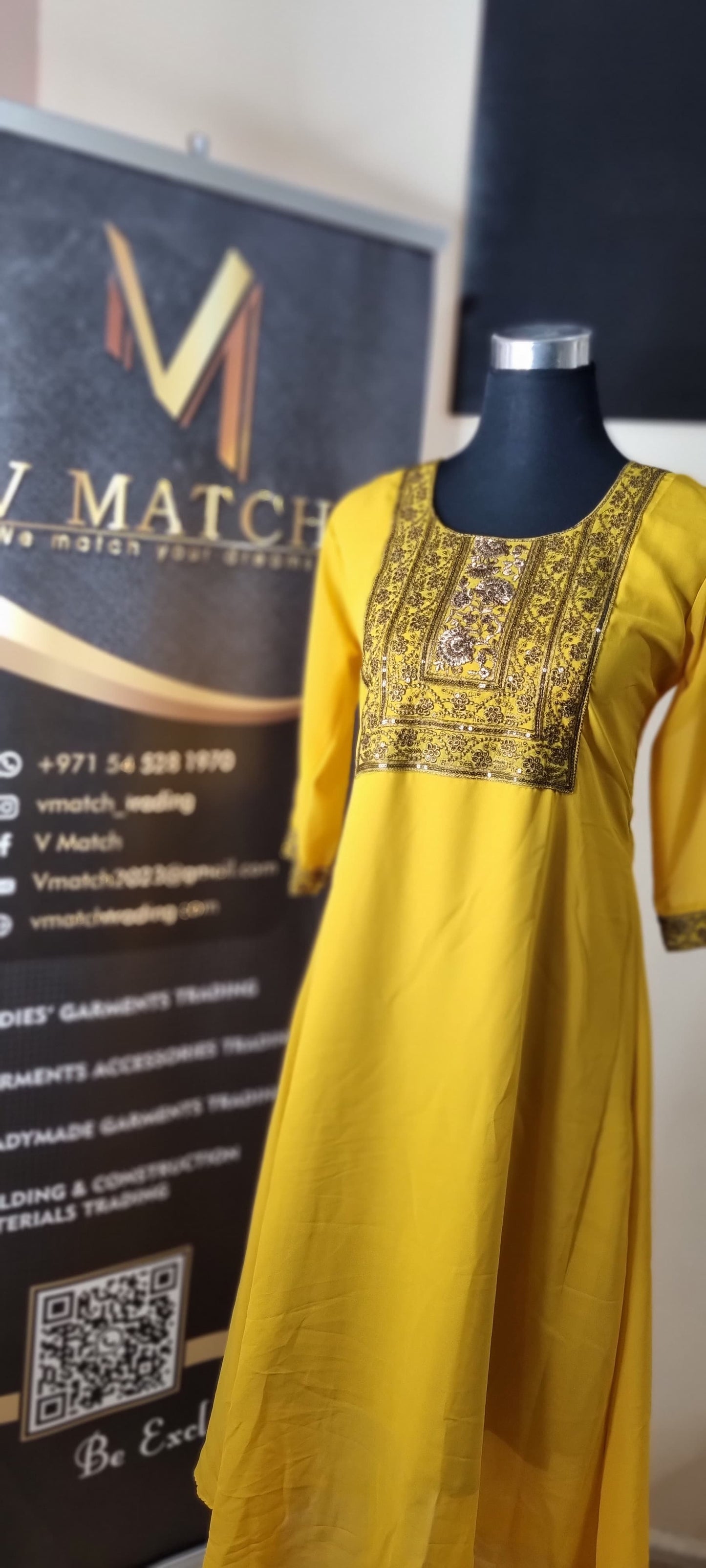 5SP24.Beautiful Georgette A Line top with copper embroidery work on yoke!!!