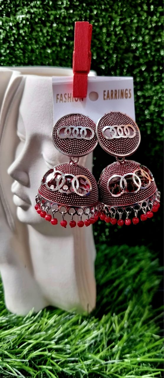 AC ER01. Oxidised Silver Mess Pattern Party Wear Jhumka Earrings