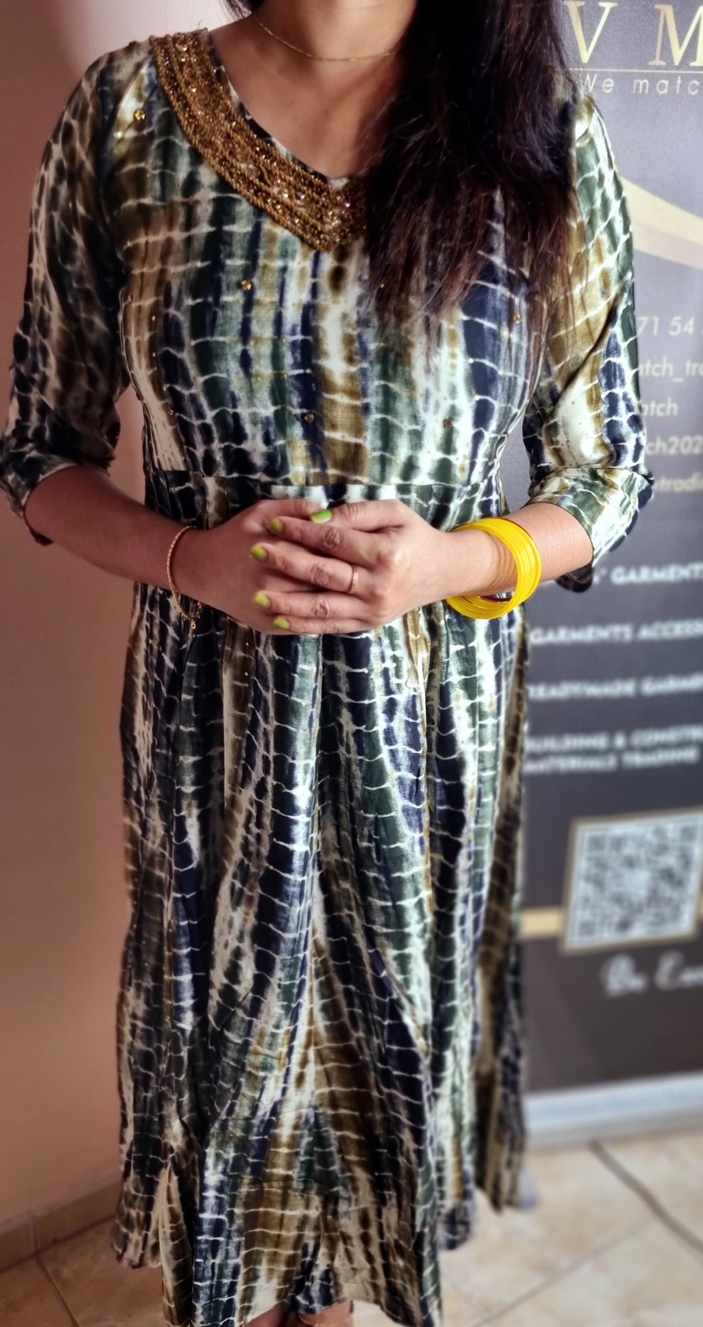 05FEB25. Beautiful Heavy Rayon Aline Top with Heavy Beads work on the Neckline .