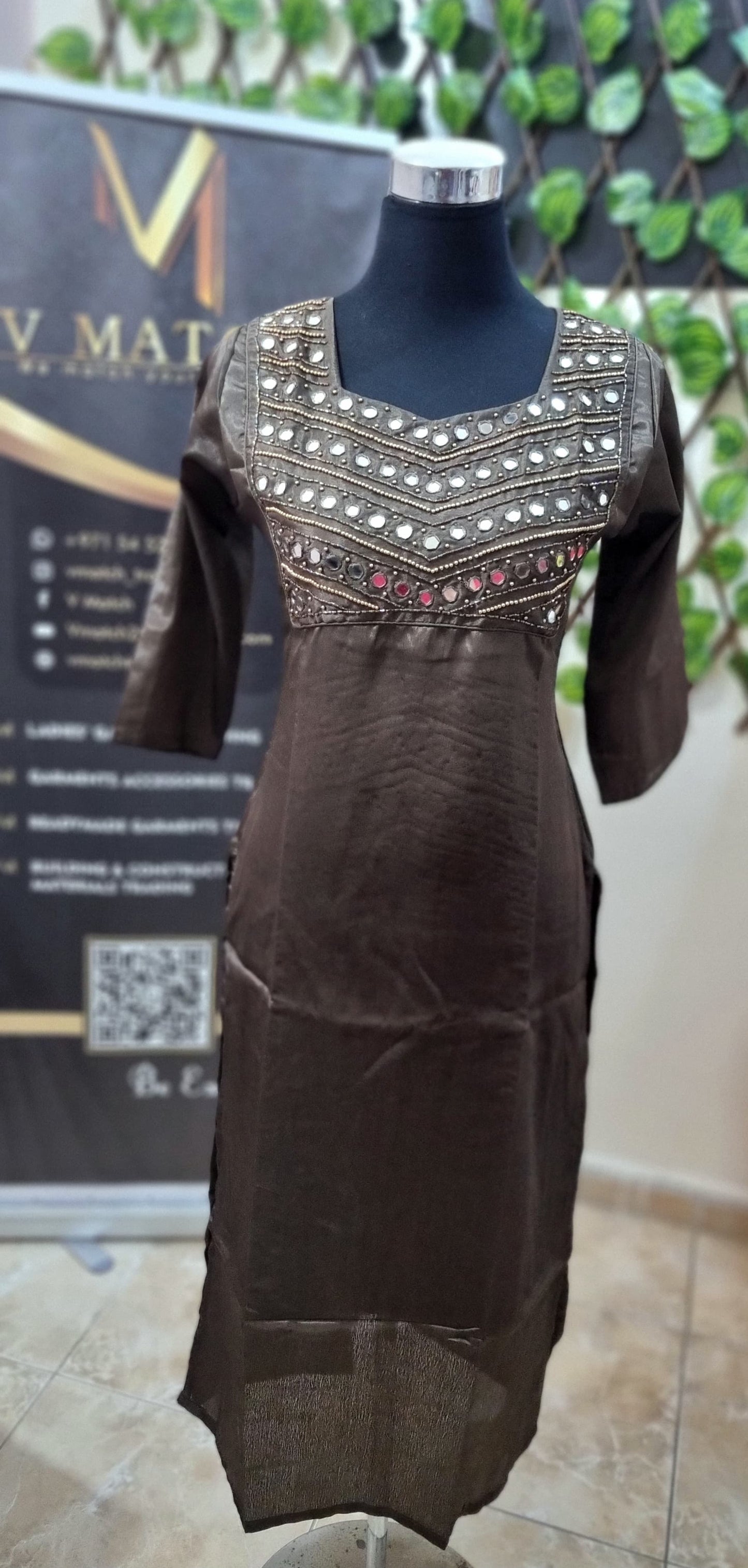 03APR25. Premium Semi Silk Slitted Top with Heavy Beads work and Mirror work on the Yoke.