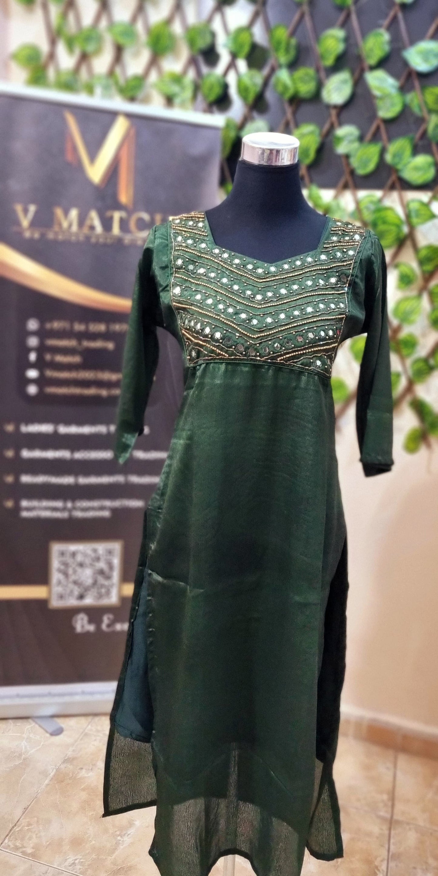 03APR25. Premium Semi Silk Slitted Top with Heavy Beads work and Mirror work on the Yoke.