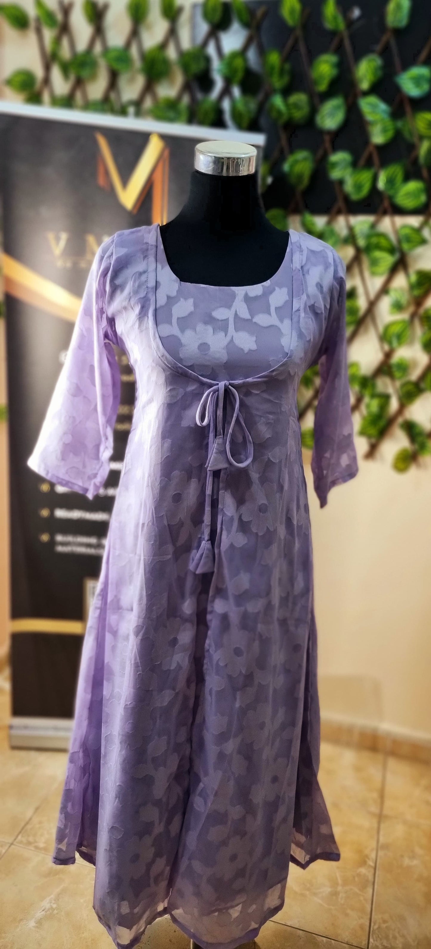 12APR25.Georgette Jacquard Inner with Matching Sheer Jacket