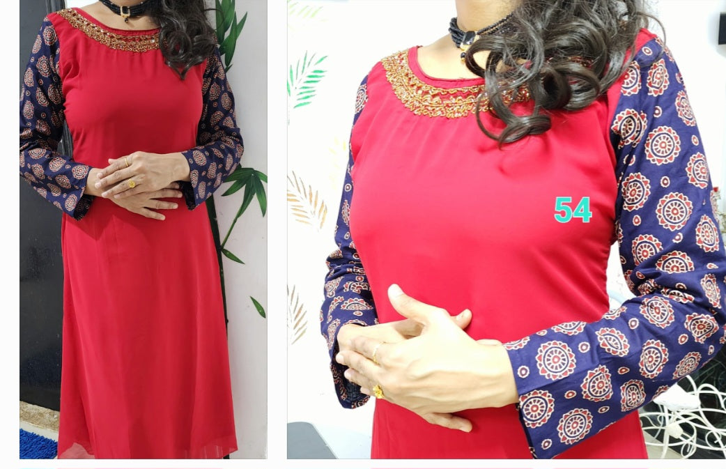 OS26. Georgett aline top with beads works on neckline .