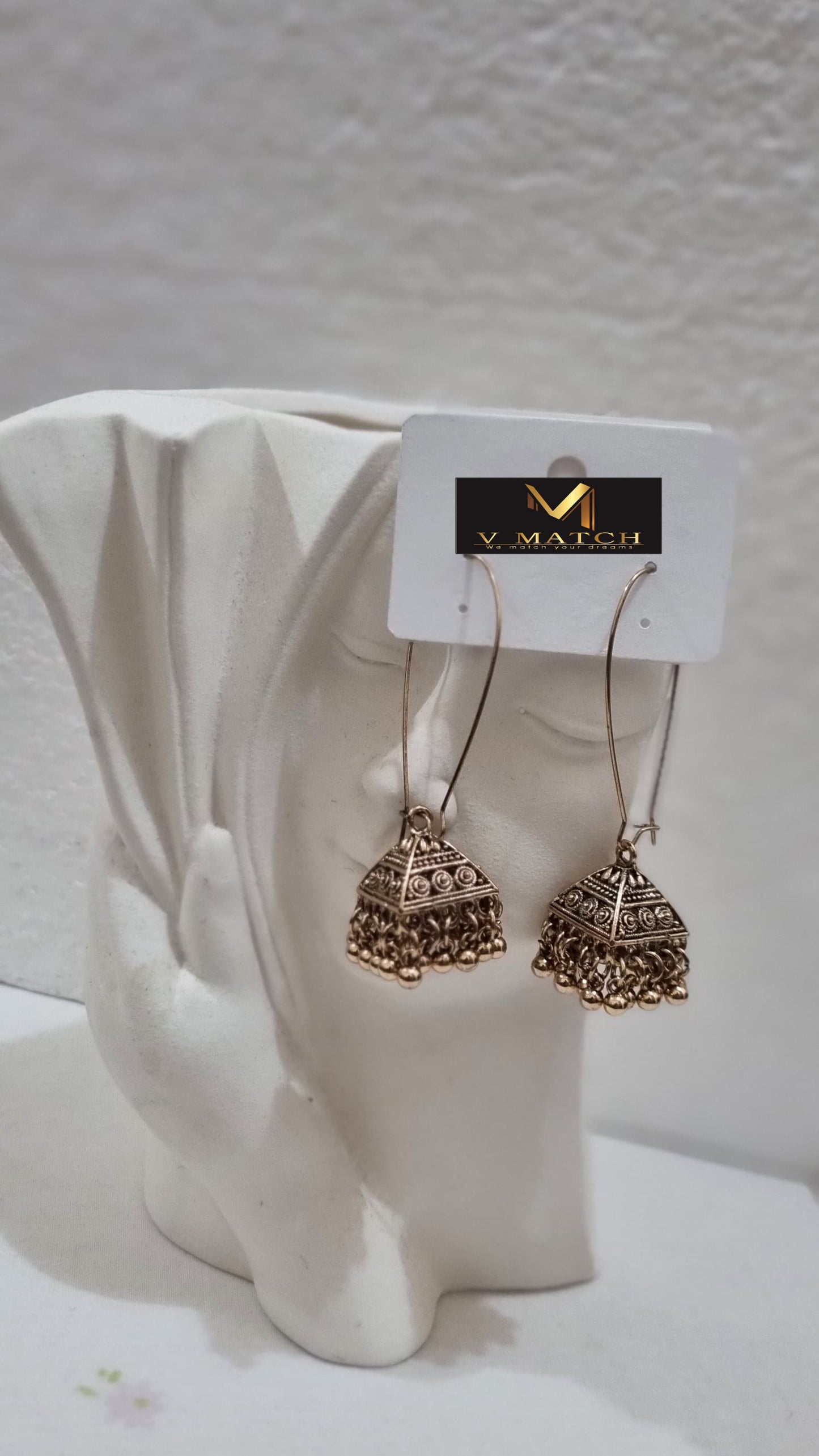 AC 4ER25.Silver Plated Long Hook Closure Antique Jhumki Earring