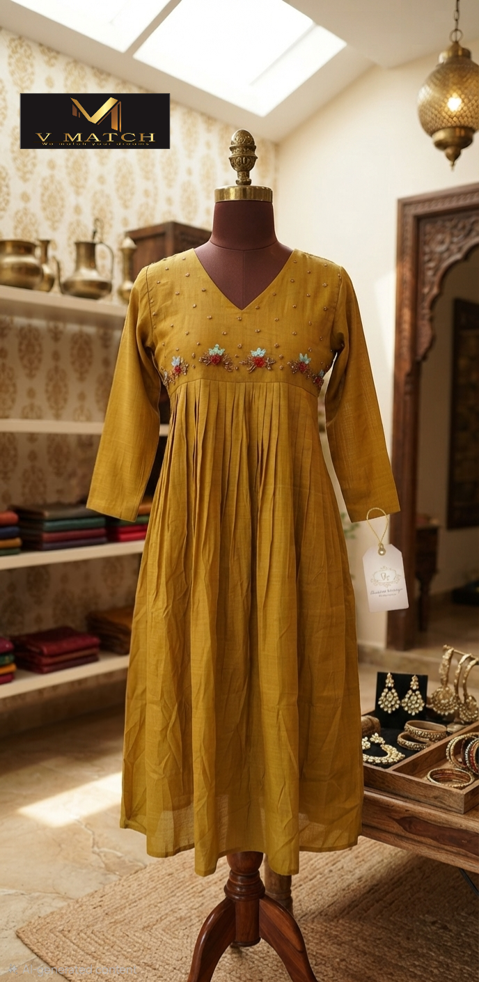 51326. Mul-Chanderi Pleated A-Line Top