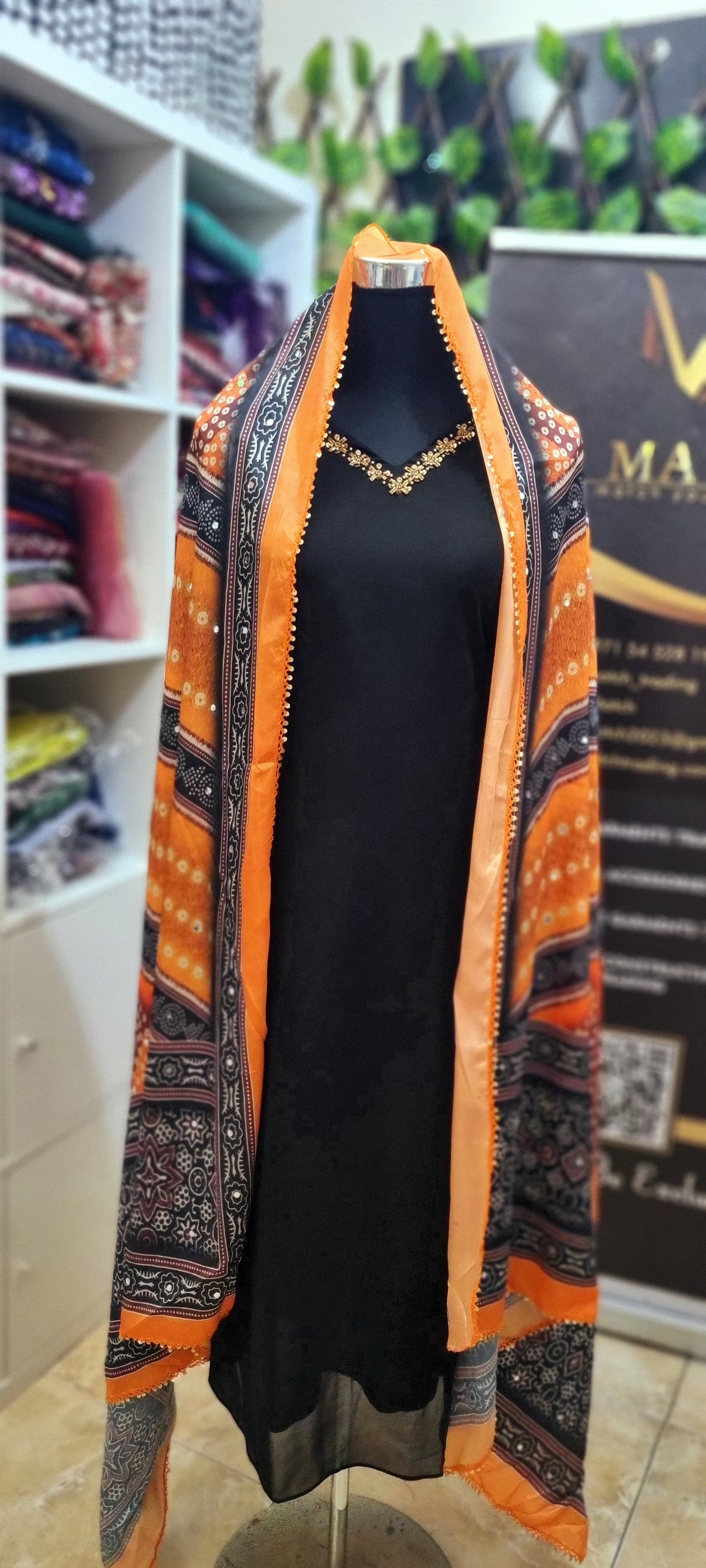 16MY25. Georgette A Line Top with Pakistani Dupatta
