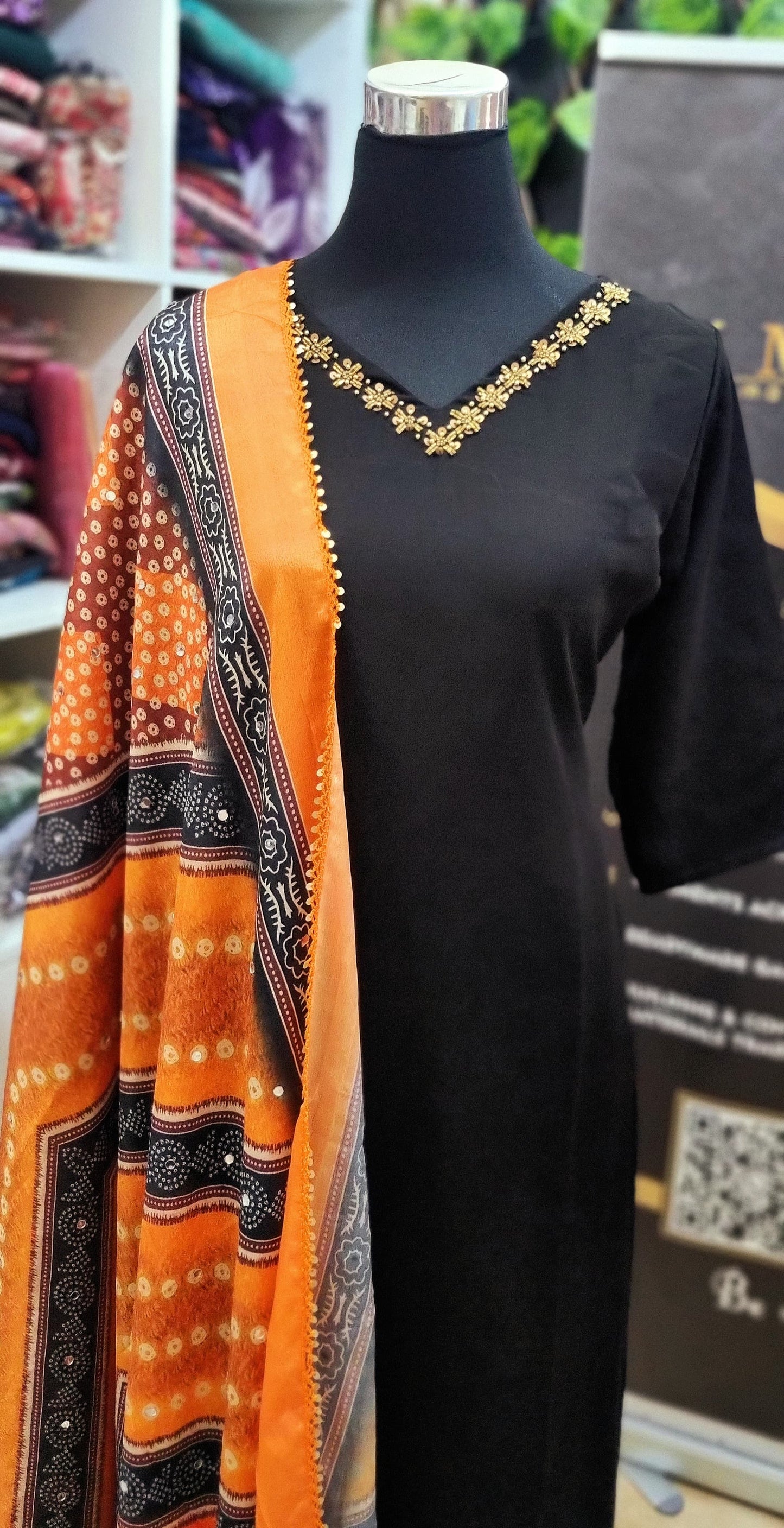 16MY25. Georgette A Line Top with Pakistani Dupatta