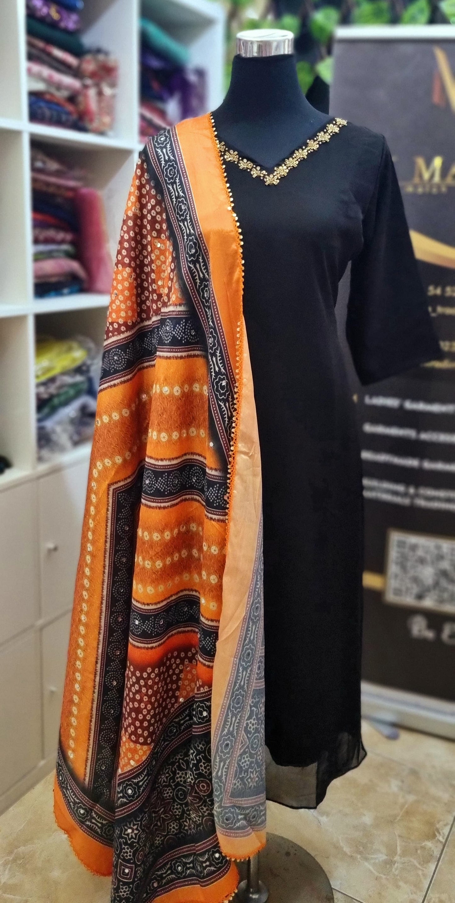 16MY25. Georgette A Line Top with Pakistani Dupatta