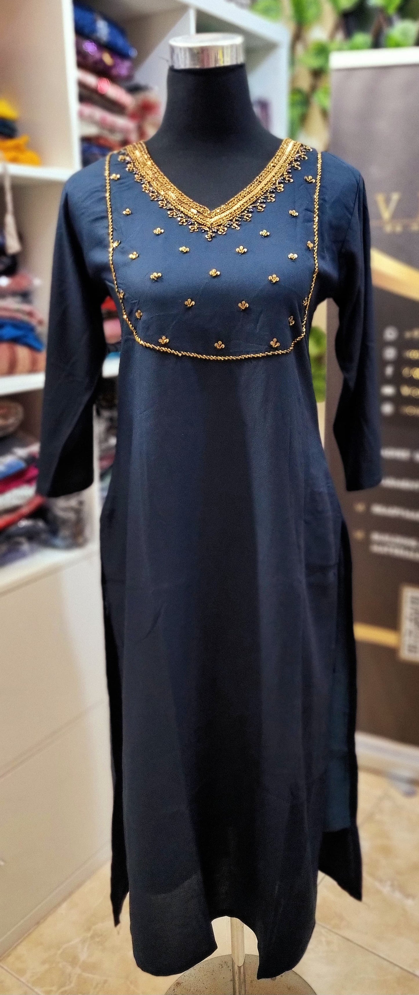 20MY25. Premium Rayon Partywear Slitted Top with Heavy Beads work on the Yoke