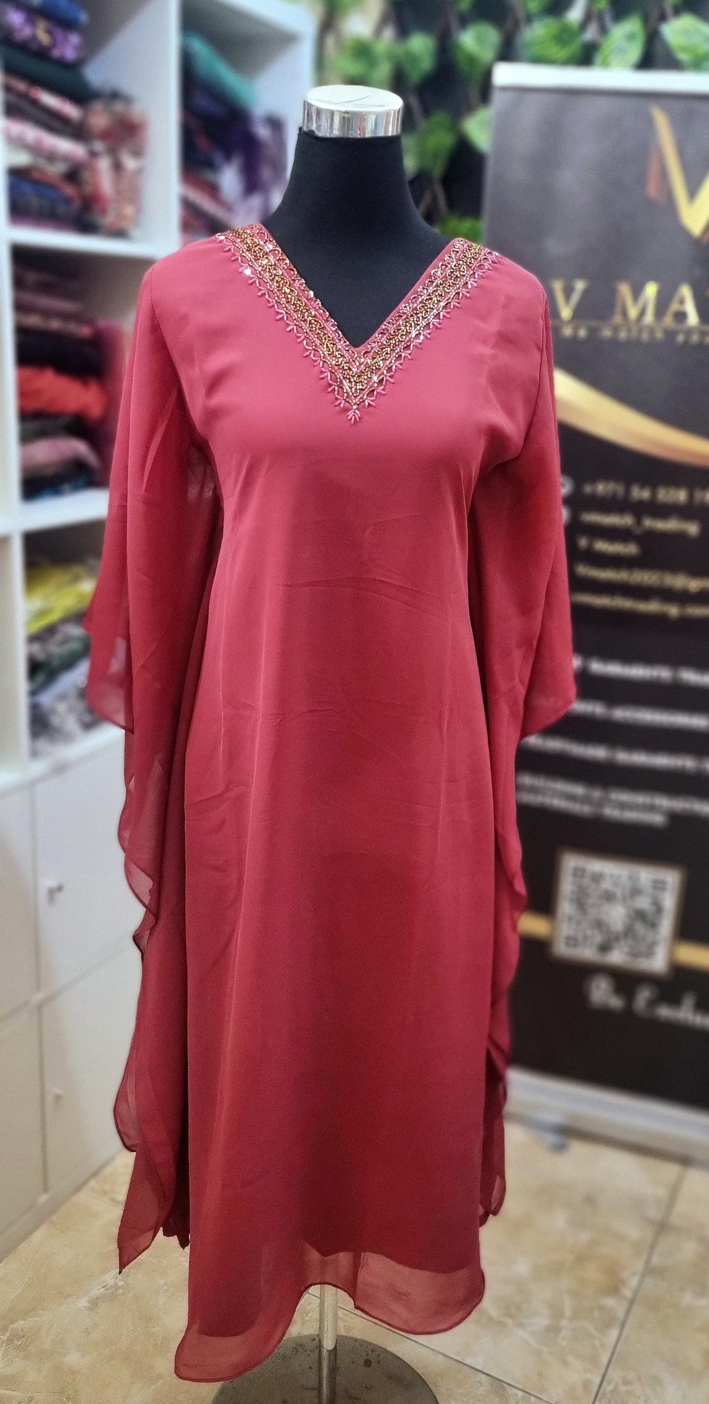 17MY25. Georgette Kaftan with heavy beads work on the Neckline