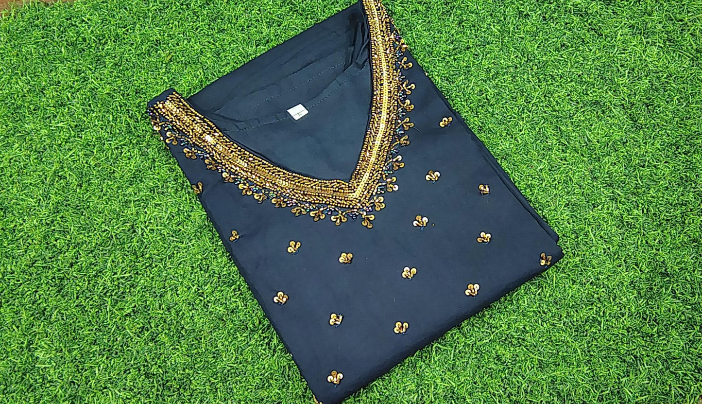 20MY25. Premium Rayon Partywear Slitted Top with Heavy Beads work on the Yoke