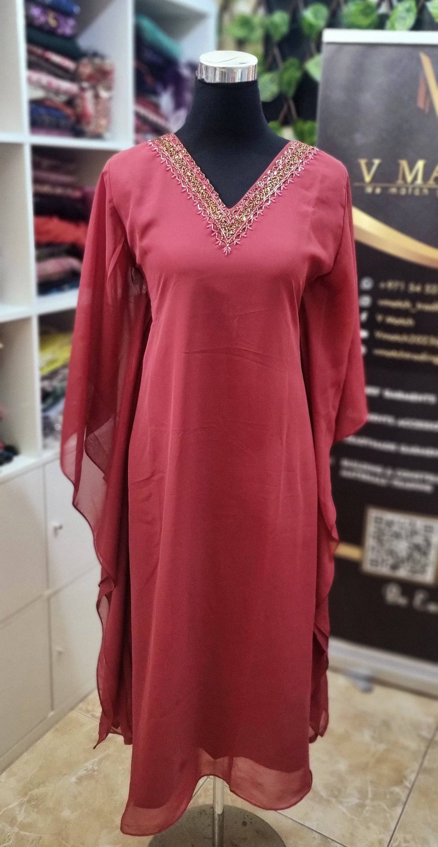 17MY25. Georgette Kaftan with heavy beads work on the Neckline
