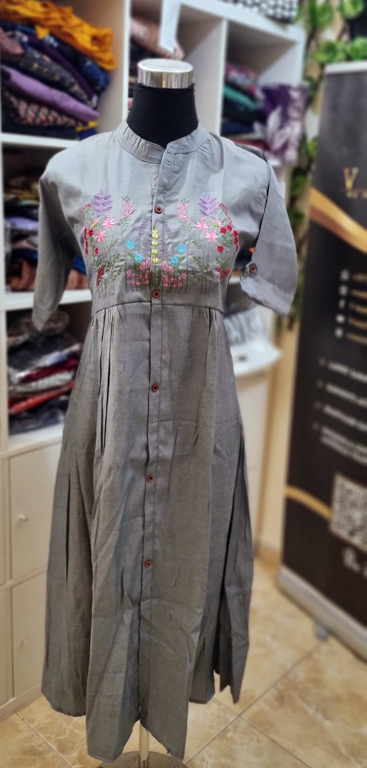 25MY25. Denim Frock with Embroidery on the Yoke