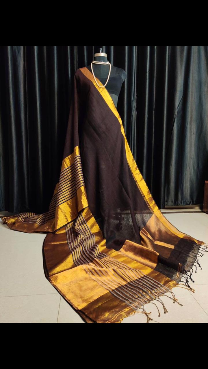 25AUG25. 120 Count Pure Linen Saree