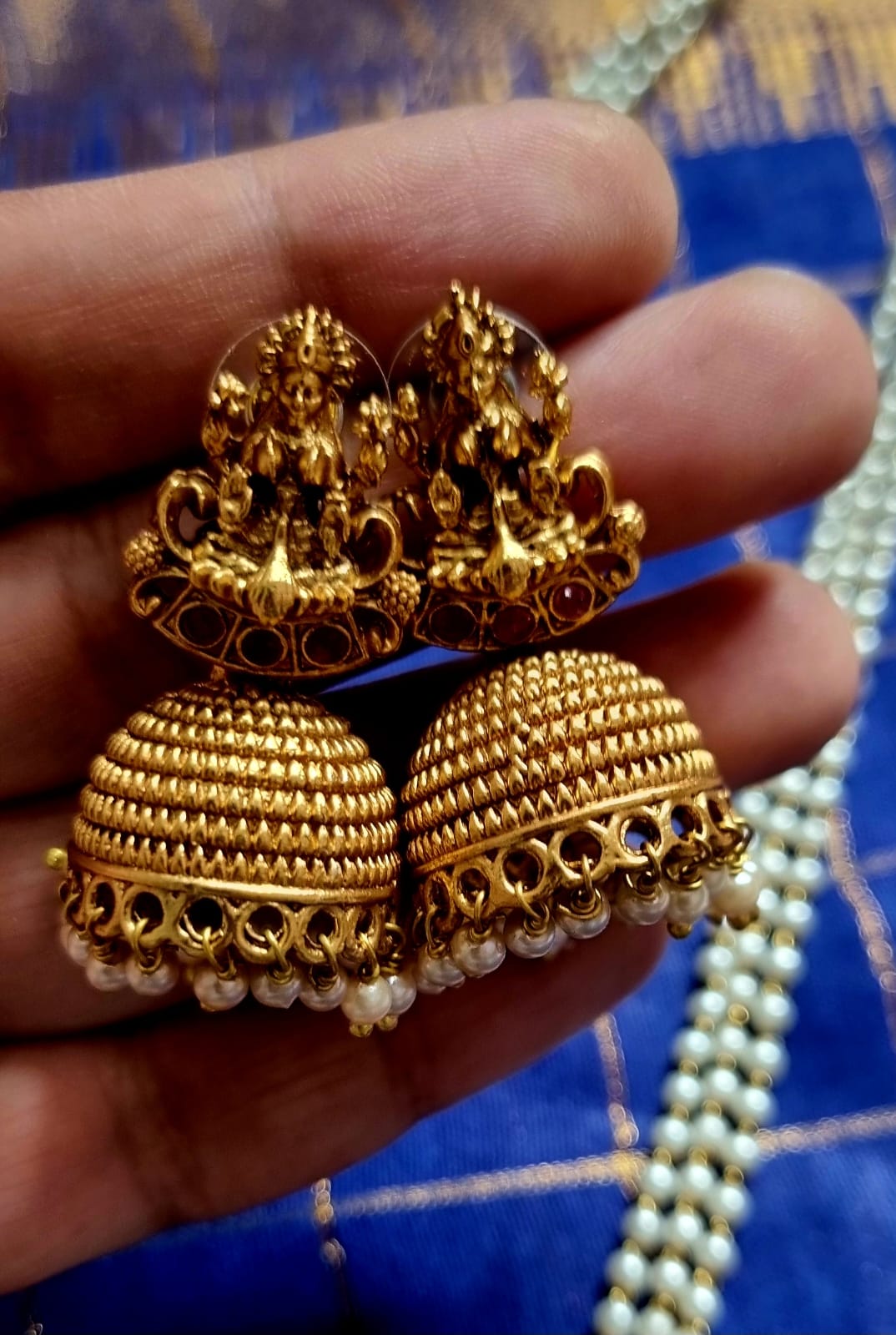 AC6SET. Antique Lakshmi Long Haram with Matching Jhumkas