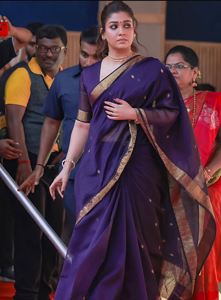 01NOV25.Rich Violet Maheshwari Silk Cotton Saree with Running Blouse Piece