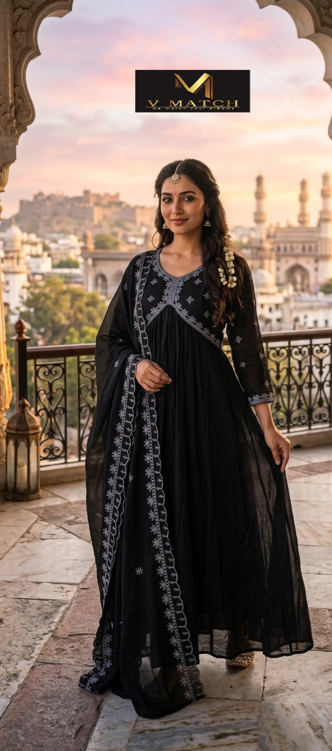 51126.Vichitra Silk A-Line Aliya 3-Piece Set
