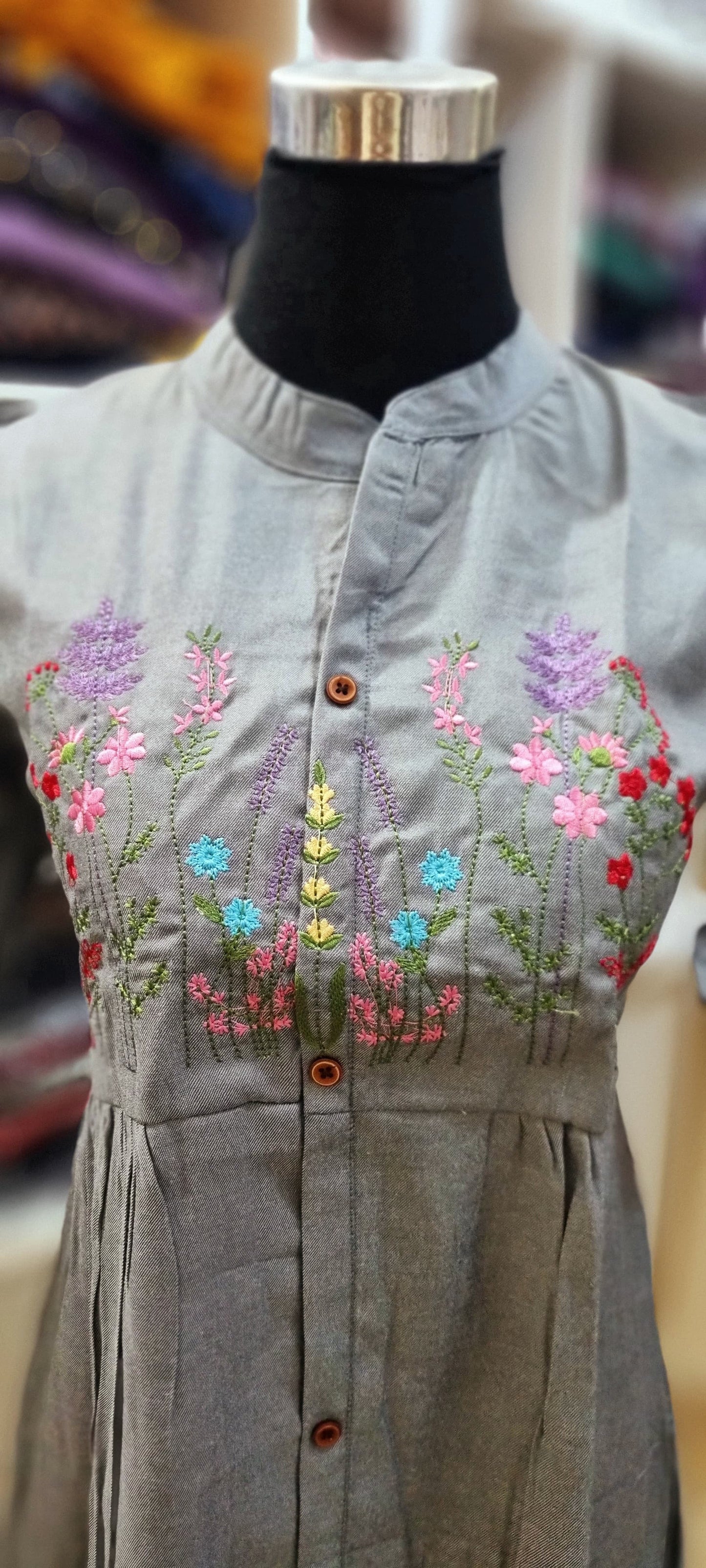 25MY25. Denim Frock with Embroidery on the Yoke