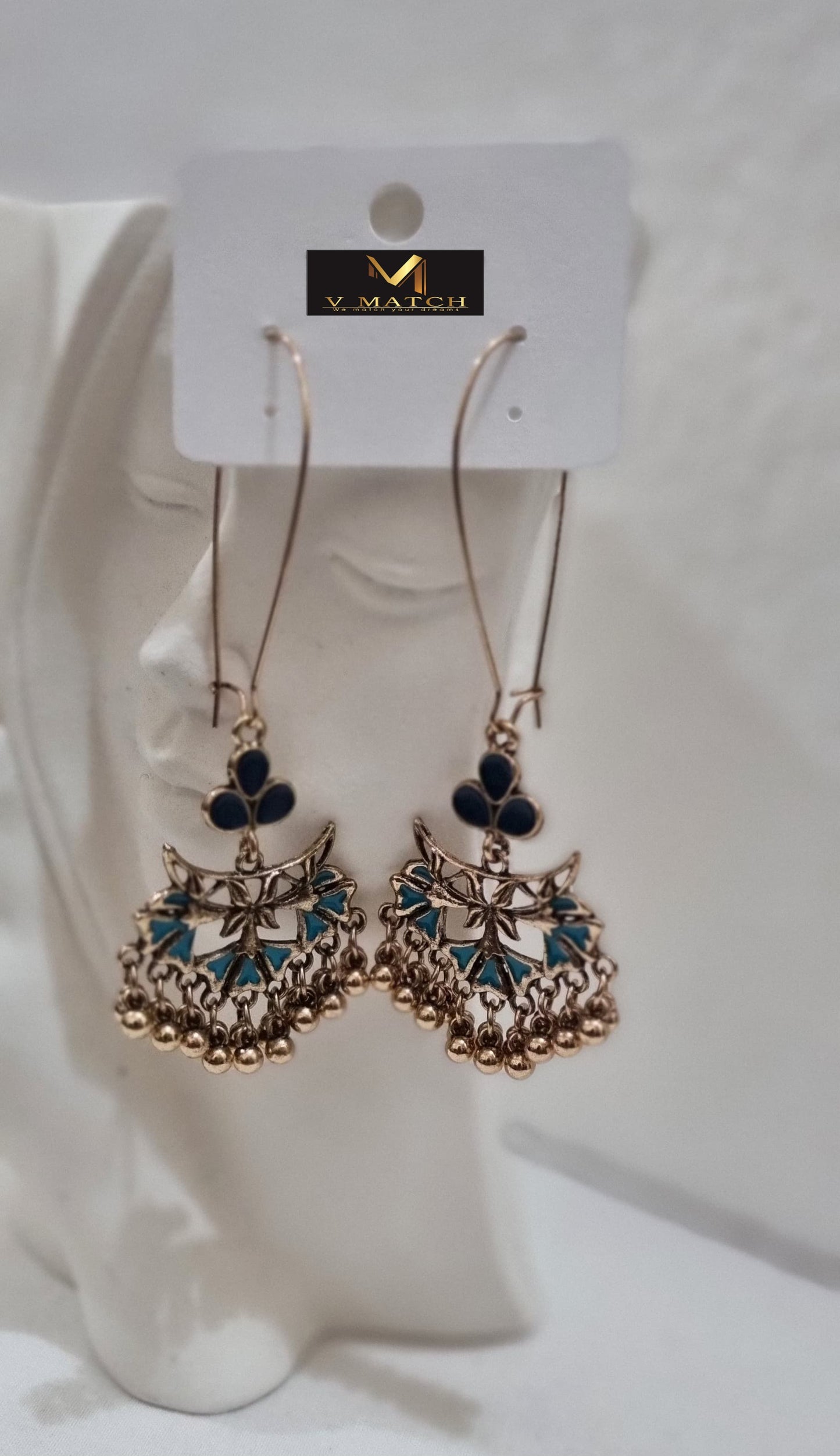 AC 5ER25. Antique Silver Plated Dual Colour Floral Hook Long Earring