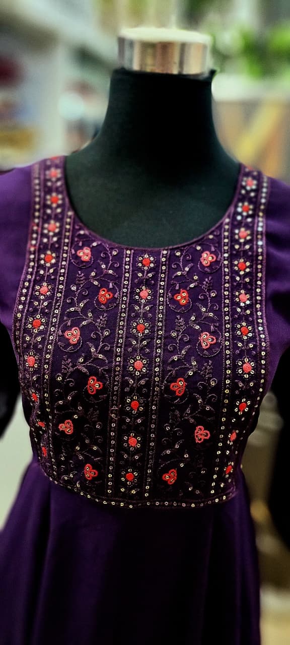 45AUG25.Georgette Frock with thread work and sequence work on the Yoke.