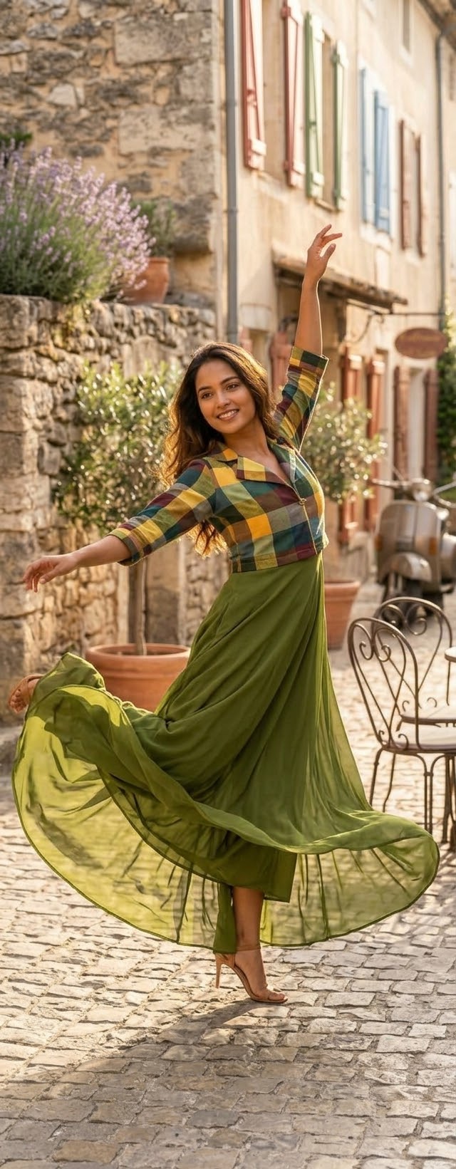 10267. Georgette Full Length Top with Madras checks Jacket.