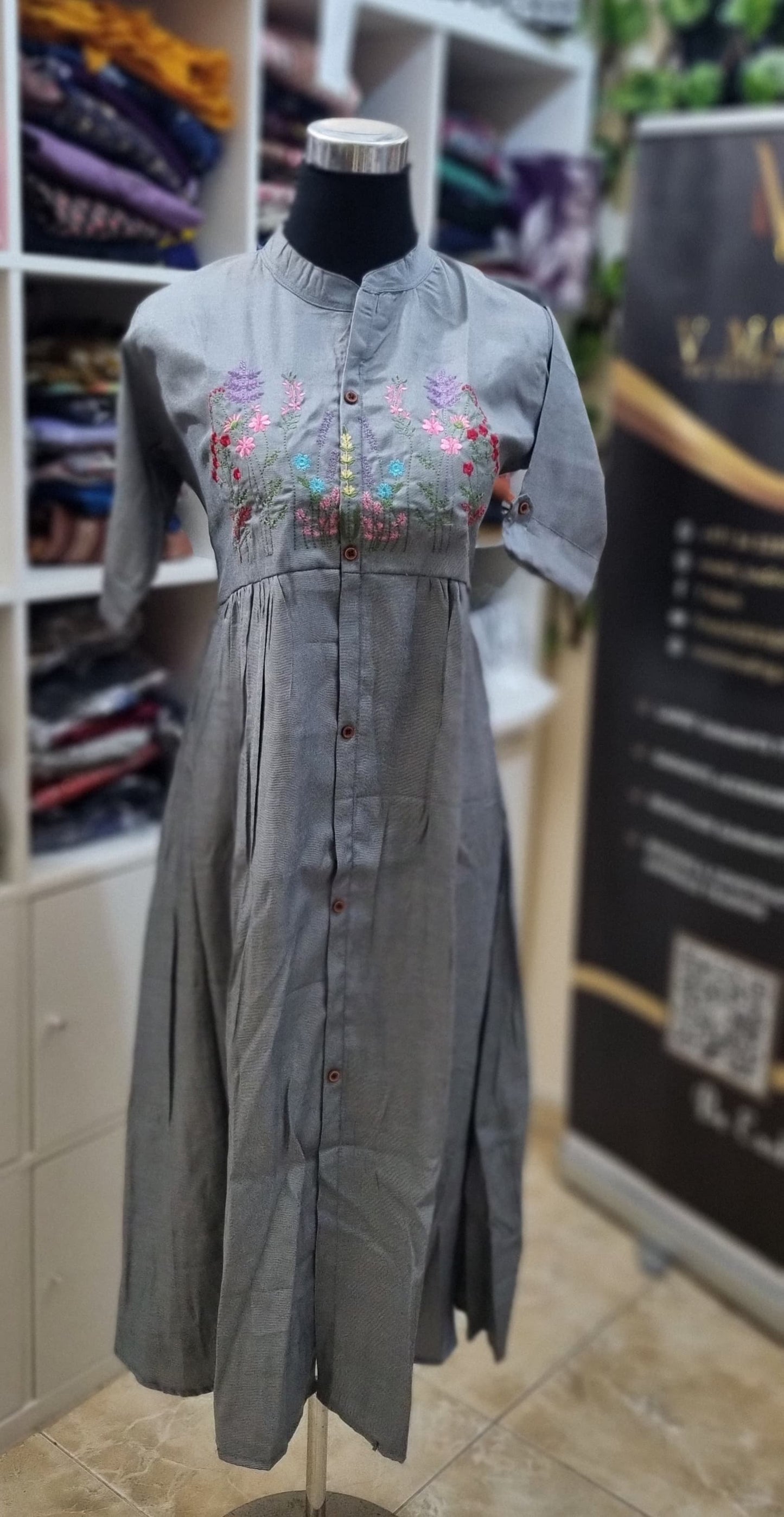 25MY25. Denim Frock with Embroidery on the Yoke