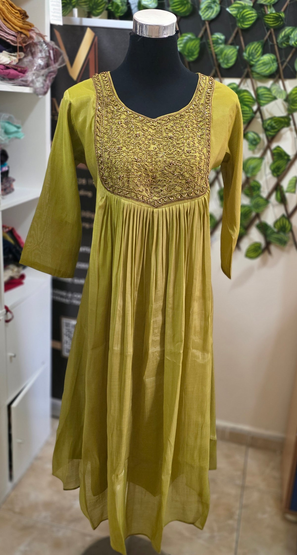 75726. Mul-Chanderi Pleated A-Line Top.