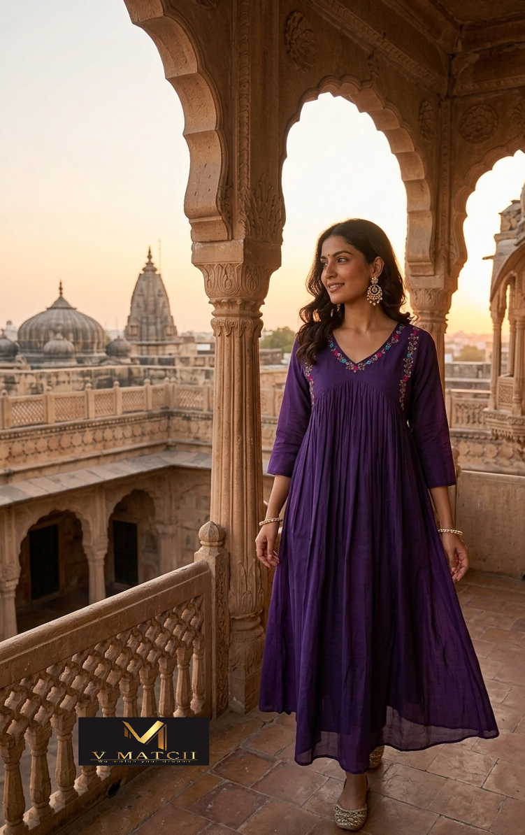 73326 Mul-Chanderi A-line Pleated Top.