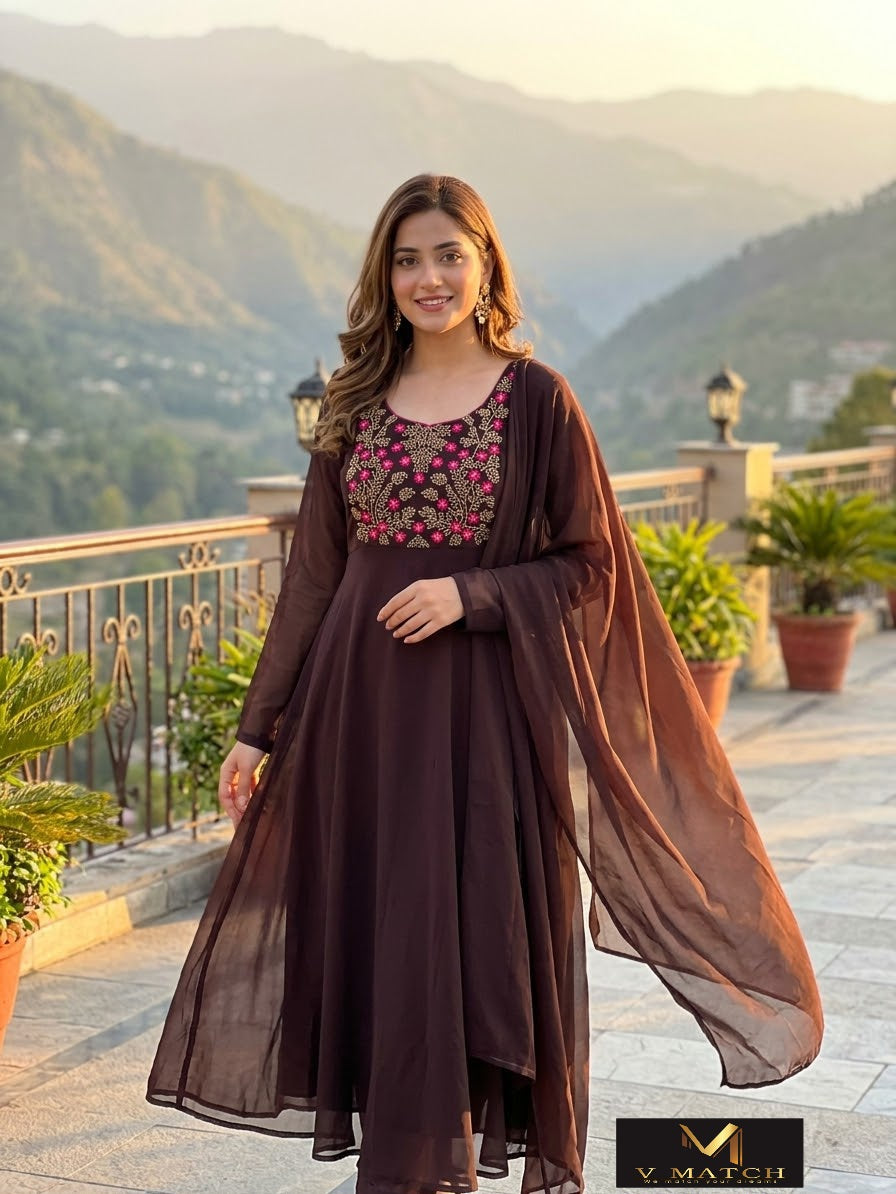 10261. Georgette A-line PartyWear Top with Dupatta