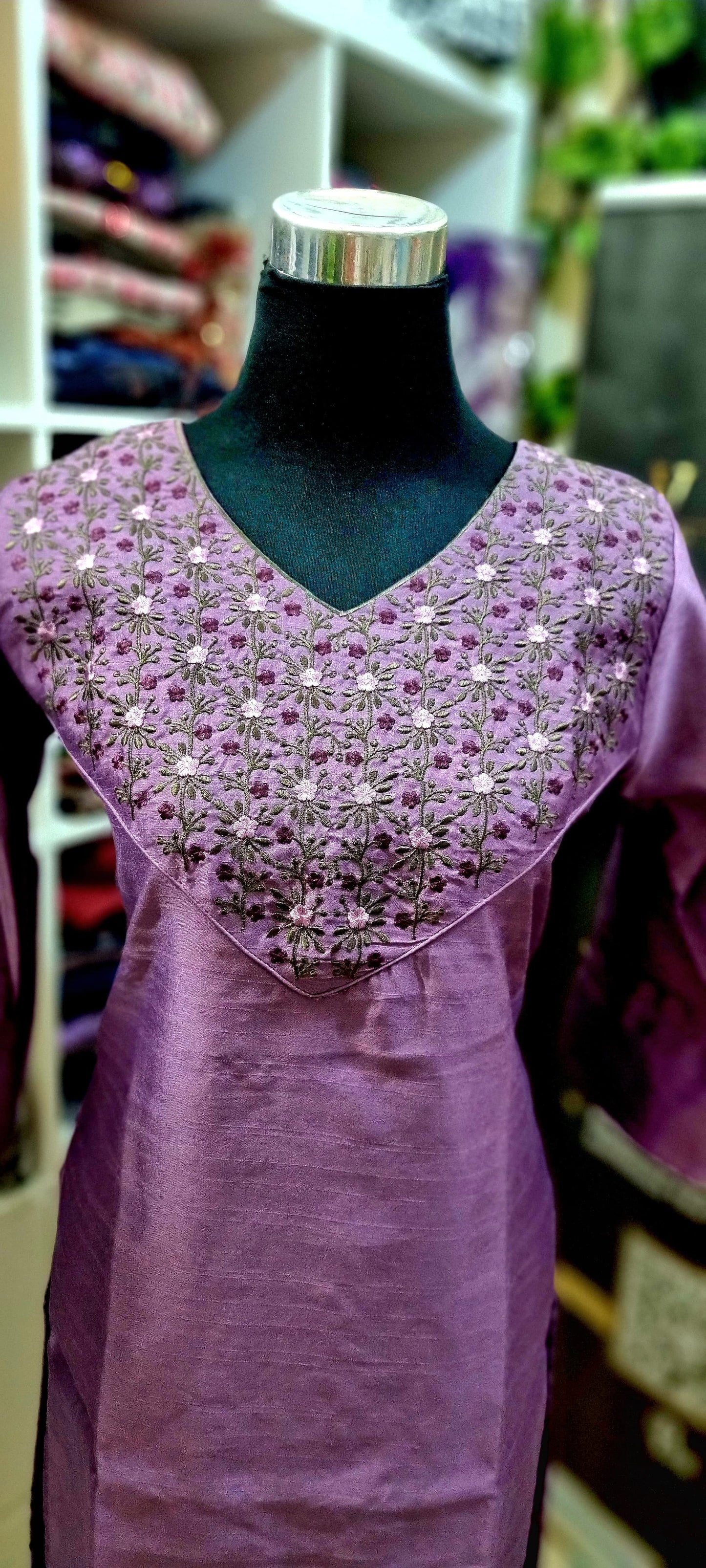 26MY25. Slub Cotton Slitted, Lining Top with Heavy Embroidery on the Yoke