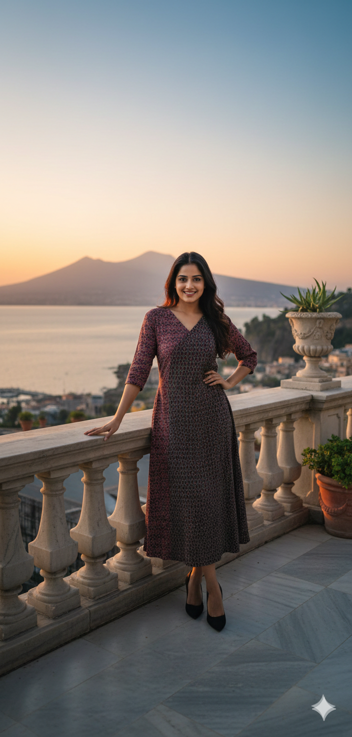 11226. Ajrakh Cotton A line Top.