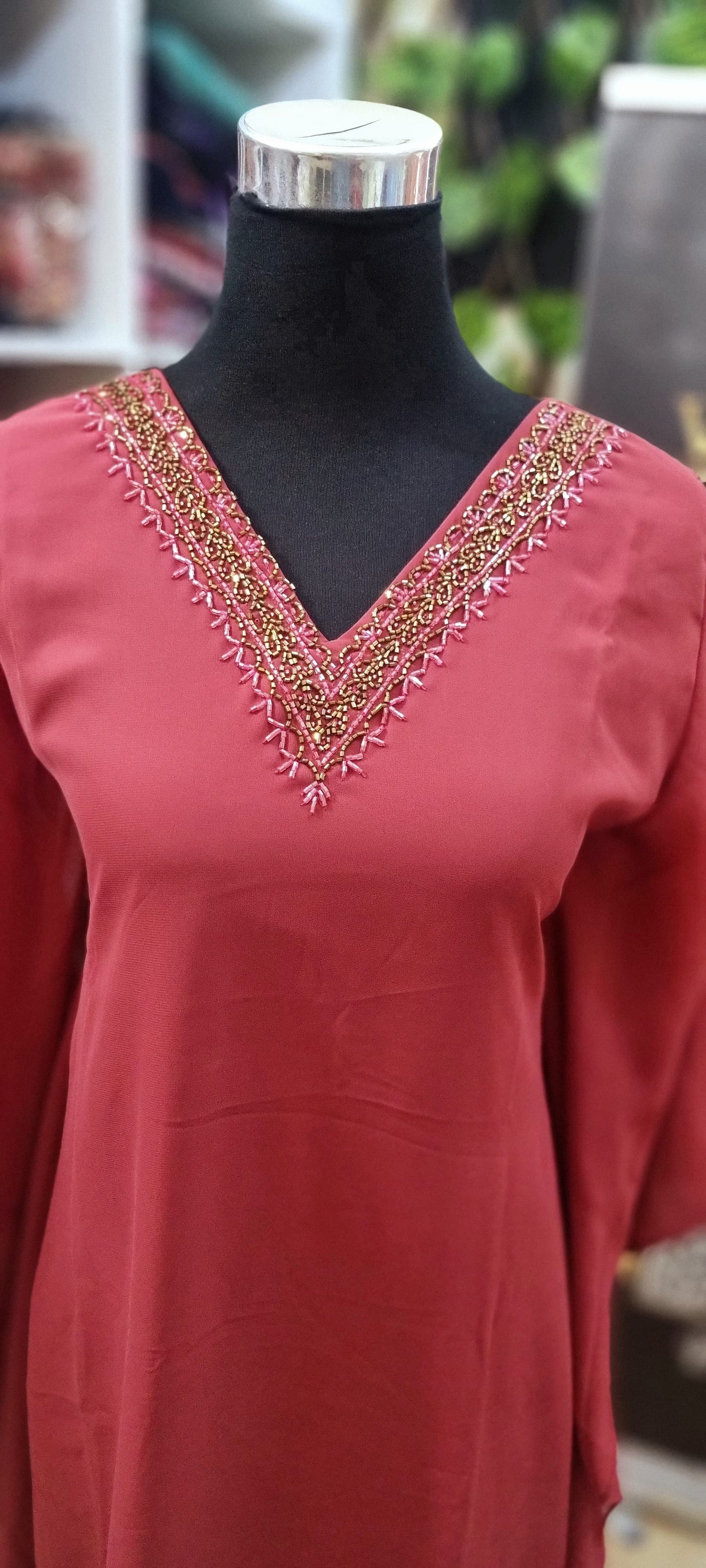 17MY25. Georgette Kaftan with heavy beads work on the Neckline