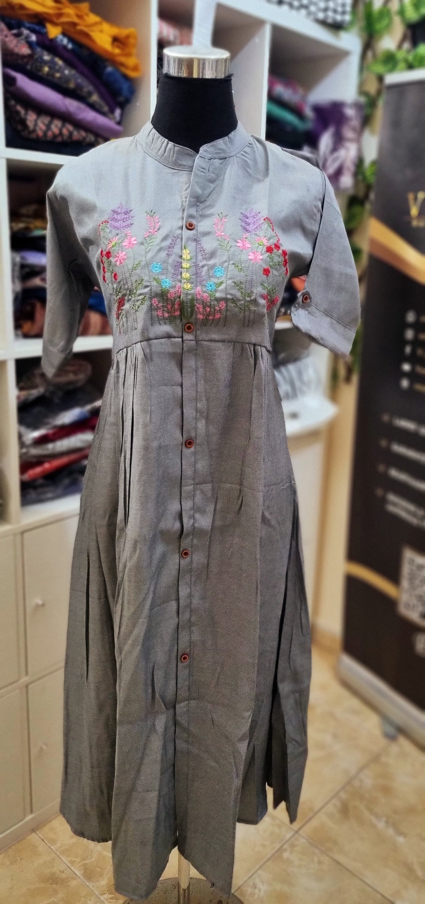 25MY25. Denim Frock with Embroidery on the Yoke