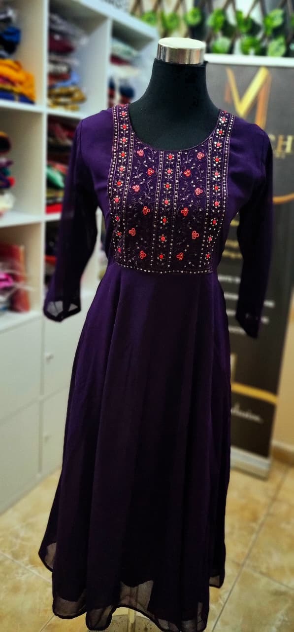 45AUG25.Georgette Frock with thread work and sequence work on the Yoke.
