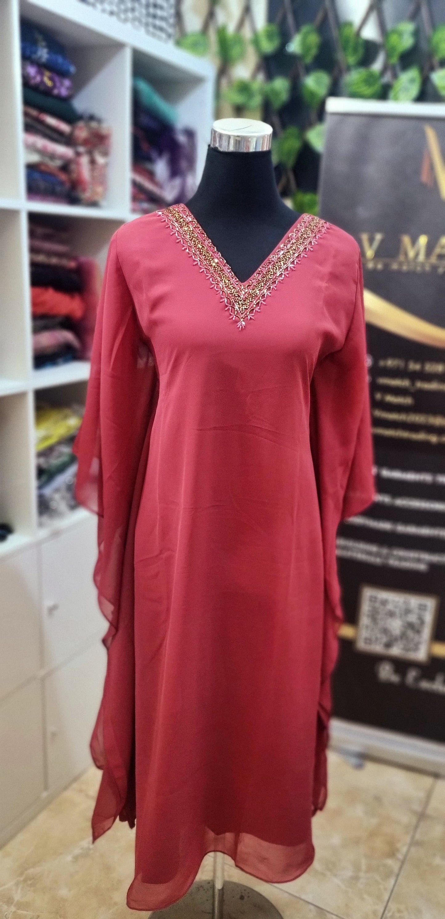 17MY25. Georgette Kaftan with heavy beads work on the Neckline