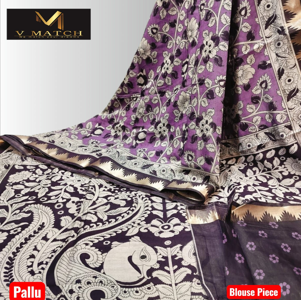 75326. Pen Kalamkari Mangalagiri Silk Saree