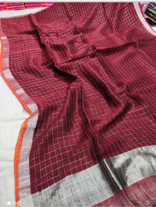 9AUG25. Linen Check Saree
