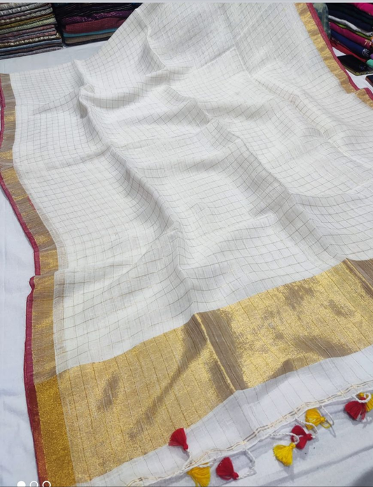 8AUG25. Linen Check Saree.