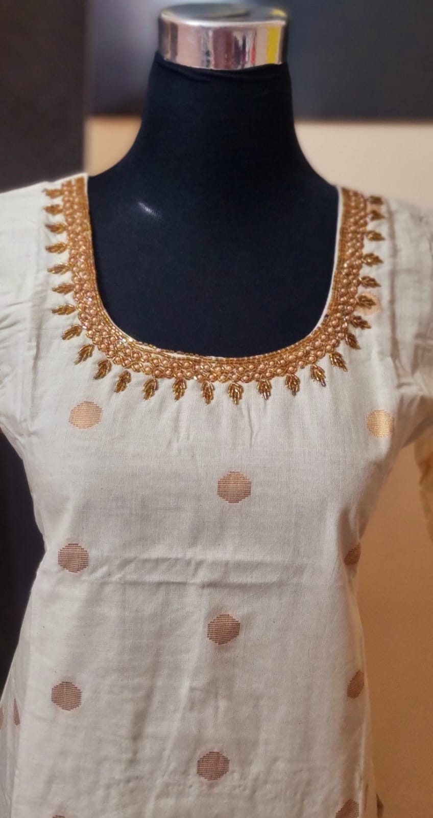 24AP1 (Vishu Collection)                                                 Beautiful Cotton Beadsworked Slitted Top!!!