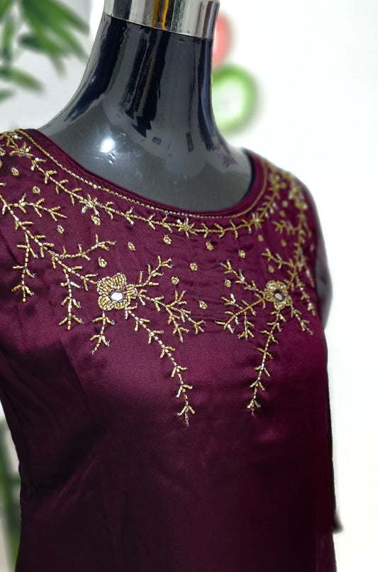 Beautiful Georgette silk Aline Kurti with Heavy Handwork on yoke!!!