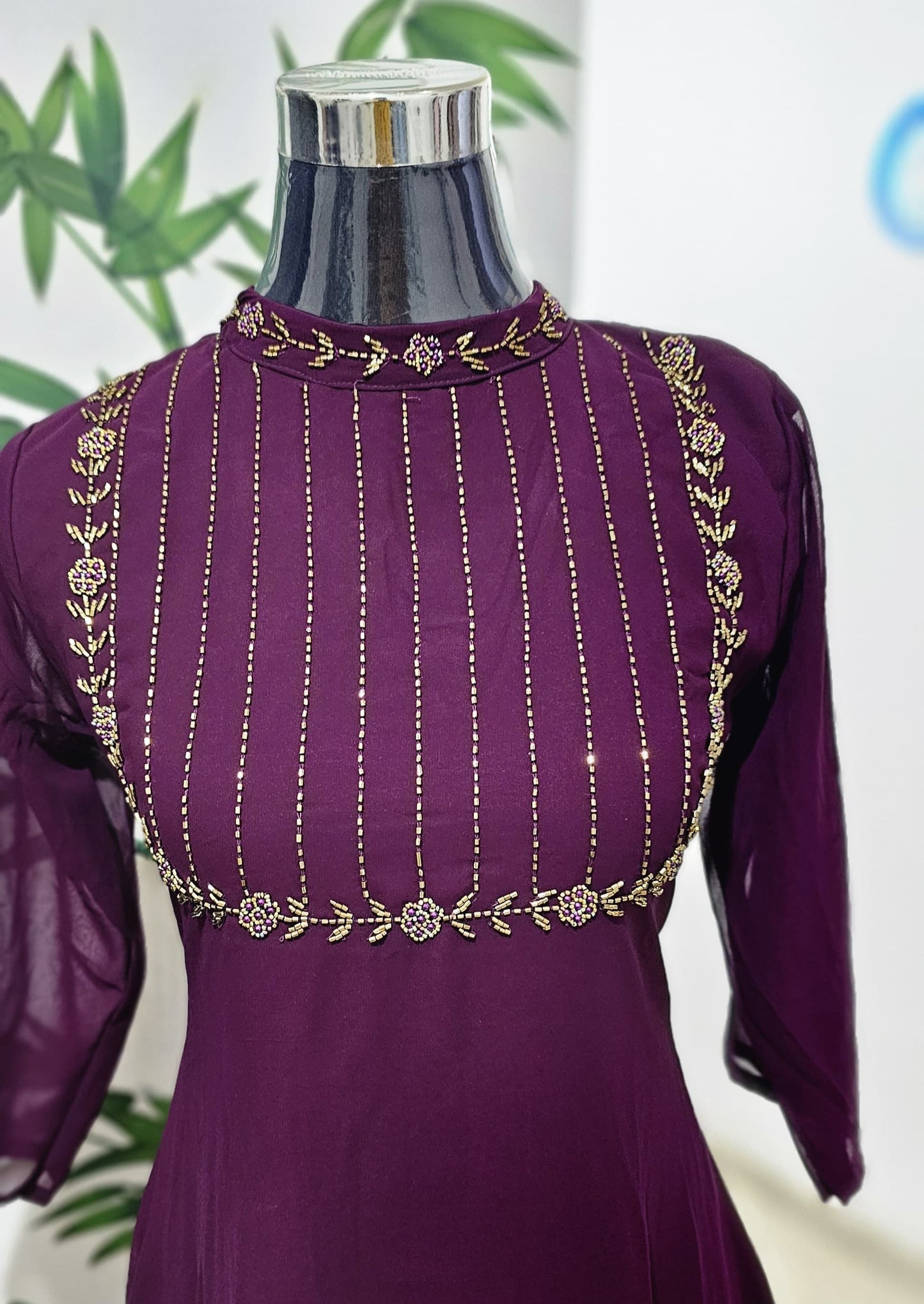 Beautiful Georgette collar neck with heavy hand work on yoke Aline Top!!!!