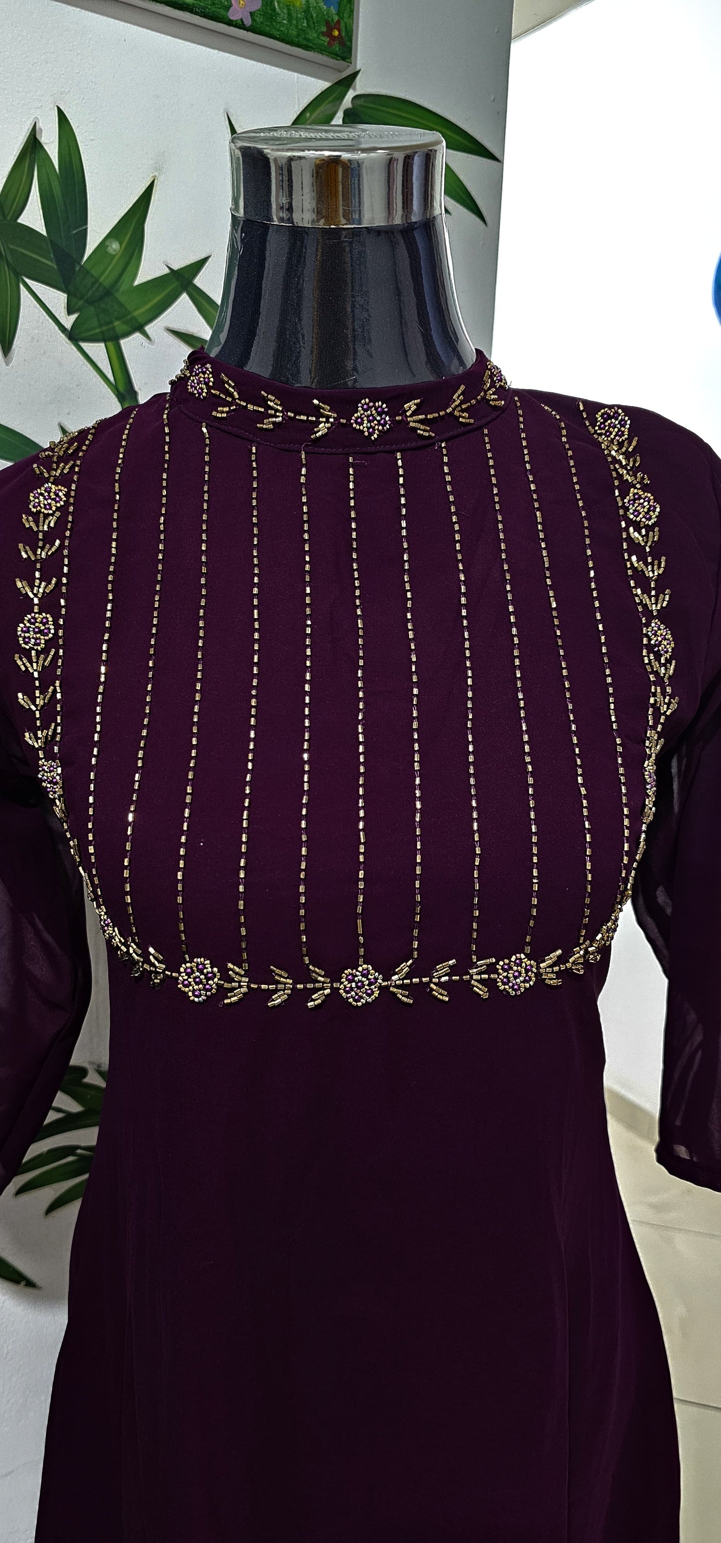 Beautiful Georgette collar neck with heavy hand work on yoke Aline Top!!!!